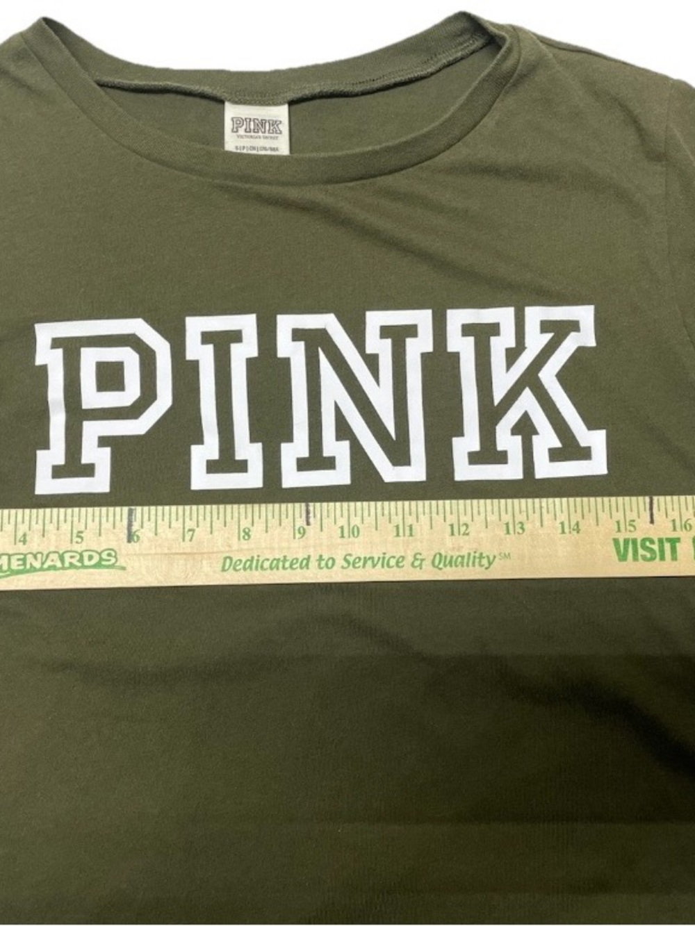 PINK Victoria's Secret Olive Green Crewneck Logo Tee Sz: Small - Picture 3 of 5